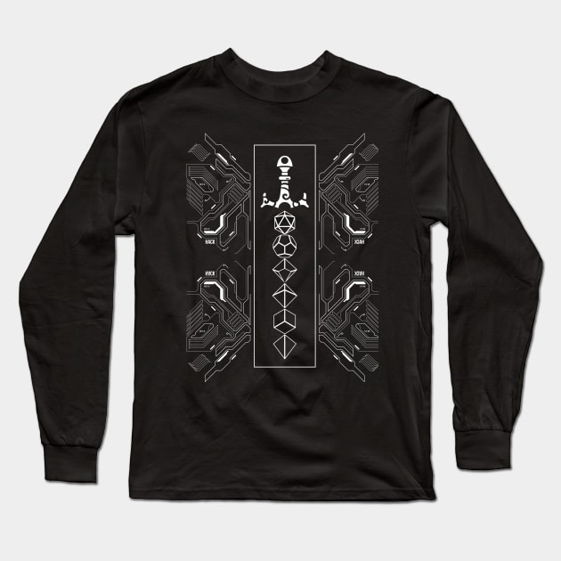 Futuristic Minimalist Polyhedral Dice Sword Long Sleeve T-Shirt by pixeptional